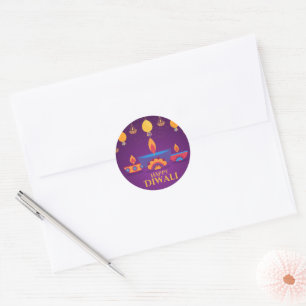 Sticker Rond Illustration lumineuse Diwali rose pourpre