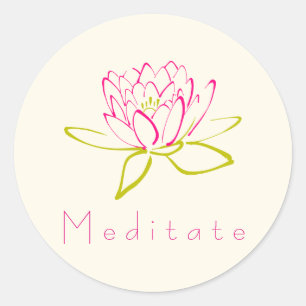 Sticker Rond Illustration Méditer Fleur de Lotus / Lys d'eau