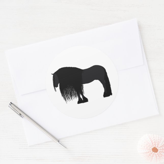 Sticker Rond Illustration moderne du cheval friésien (Enveloppe)