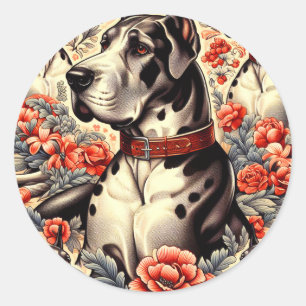 Sticker Rond Illustration Retro Great Dane