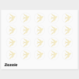 Sticker Rond Illustration Rustique Faux Gold Swallow Bird