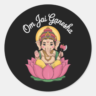 Sticker Rond Illustration spirituelle Ganesha Lotus disant Om J