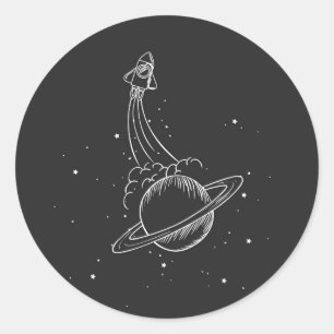 Sticker Rond Illustration vaisseau spatial Saturn