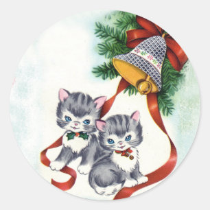 Sticker Rond Illustration Vintage adorable de chatons
