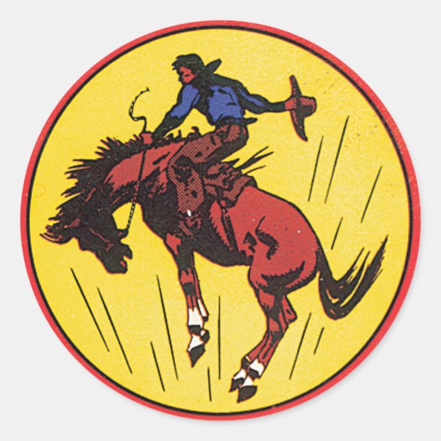 Sticker Rond illustration vintage de cowboy rodéo (Devant)