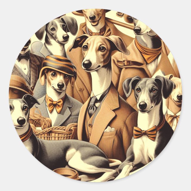 Sticker Rond Illustration vintage de Greyhound (Devant)