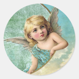 Sticker Rond Illustration Vintage de l'ange victorien et de la 