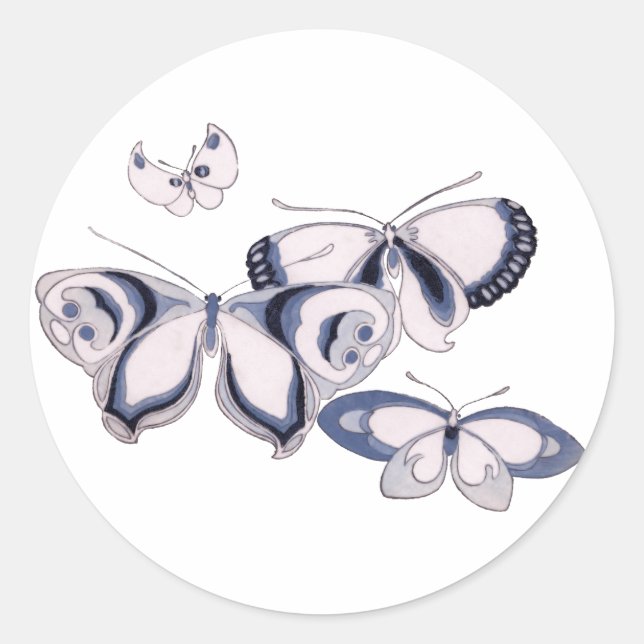 Sticker Rond Illustration vintage, Papillons bleus (Devant)