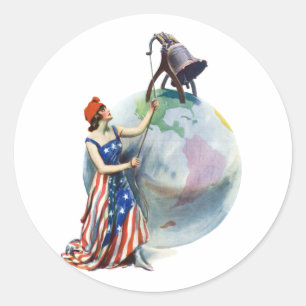 Sticker Rond Illustration vintage patriotique de Lady Liberty p