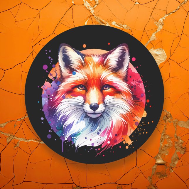 Sticker Rond Illustration Watercolor Fox (Créateur téléchargé)