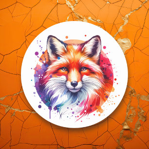 Sticker Rond Illustration Watercolor Fox