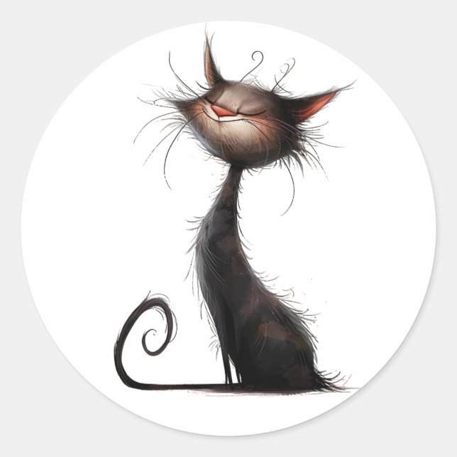 Sticker Rond Illustration Whimsical Black Cat (Devant)