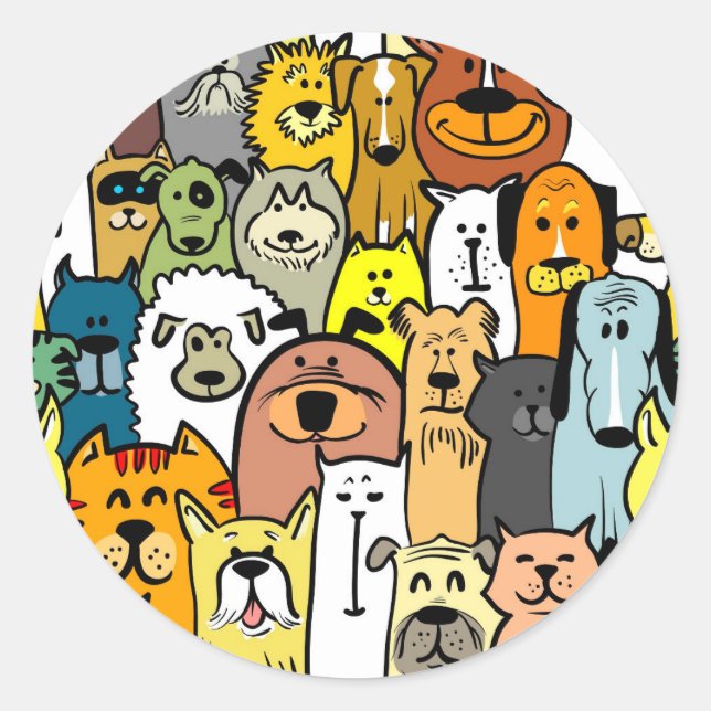 Sticker Rond illustrations Animées de chats et de chiens (Devant)