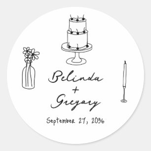 Sticker Rond Illustrations noires dessinées à la main Doodles M