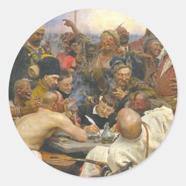 Sticker Rond Ilya Repin Réponse des cosaques zaporozhiens (Devant)