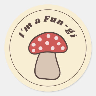 Sticker Rond I'm A Fun-gi Cute Retro Toadstool Deep Red