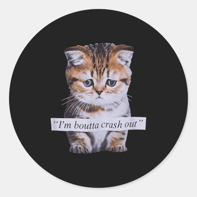 Sticker Rond I'm Boutta Crash Out Funny Sarcasm Quotes Meme Cat (Devant)