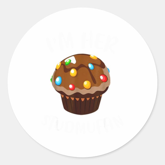 Sticker Rond Im His Cupcake Im Her Studmuffin Valentine Matchin (Devant)