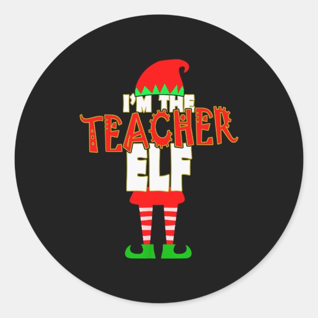 Sticker Rond I'm The Teacher Elf Christmas Matching Elves Famil (Devant)