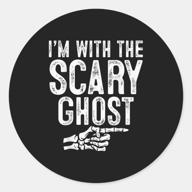 Sticker Rond I'm With The Y Ghost Easy Costume Halloween Couple (Devant)