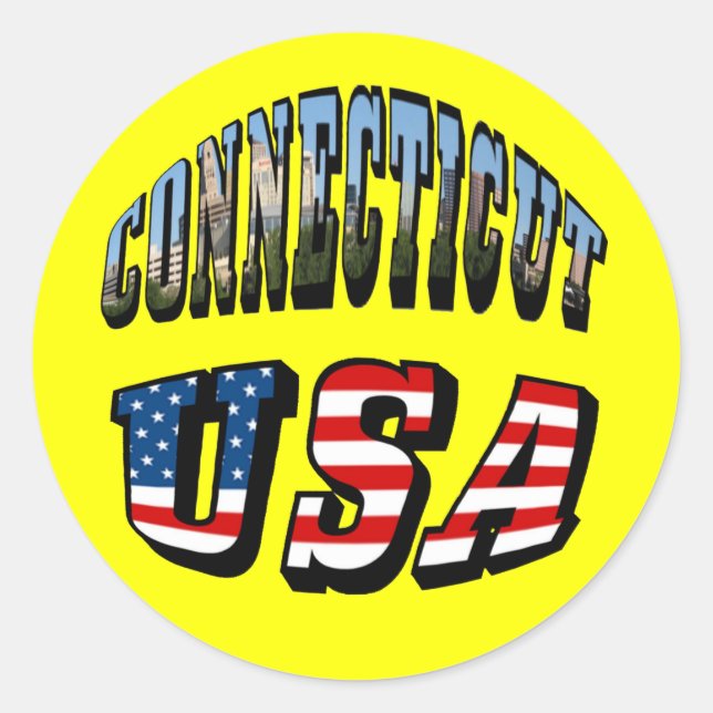 Sticker Rond Image Connecticut et texte d'indicateur USA (Devant)