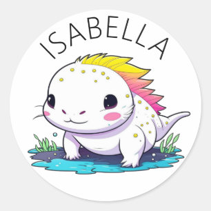 Sticker Rond Image Cute Kawaii Axolotl Personnalisée