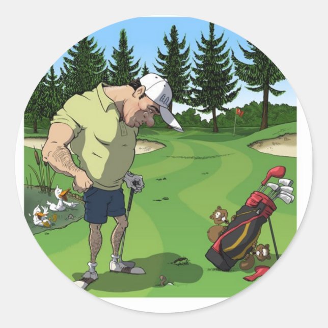 Sticker Rond Image de golf amusante (Devant)