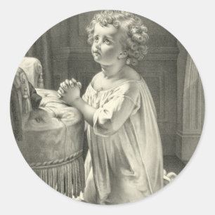 Sticker Rond Image de la première prière des enfants Vintages m