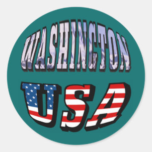Sticker Rond Image de l'État de Washington et texte du drapeau 
