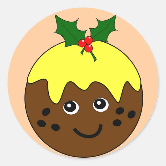 Sticker Rond Image du Pudding de Noël en anglais (Devant)
