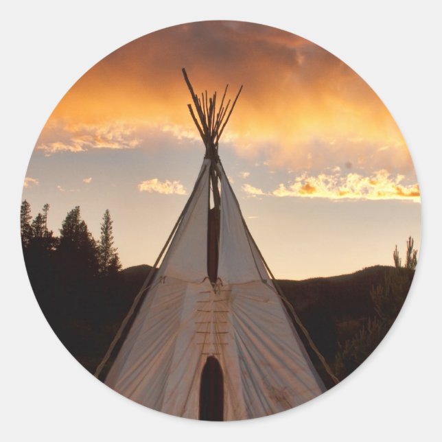 Sticker Rond Image verticale de Teepee Sunset indienne (Devant)