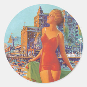 Sticker Rond Image vintage d'Atlantic City
