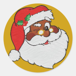 Sticker Rond Image vintage de Père Noël noire