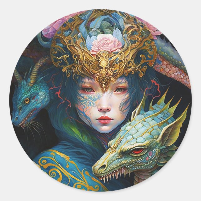 Sticker Rond Imaginaire Art Dragon déesse Queen Classic Round S (Devant)