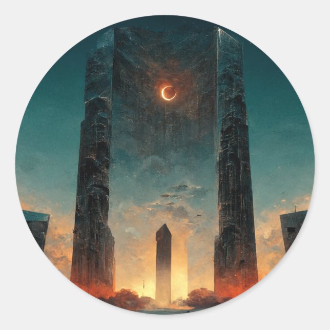 Sticker Rond Imaginaire Black Gate Sci-Fi Art (Devant)