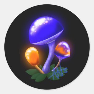 Sticker Rond Imaginaire Blancs Dapperling Orange & Champignons