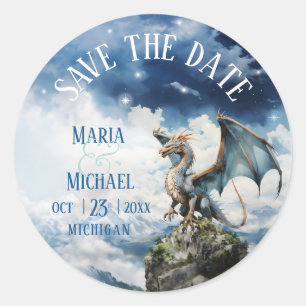 Sticker Rond Imaginaire Blue Dragon Wedding Enregistrer la date