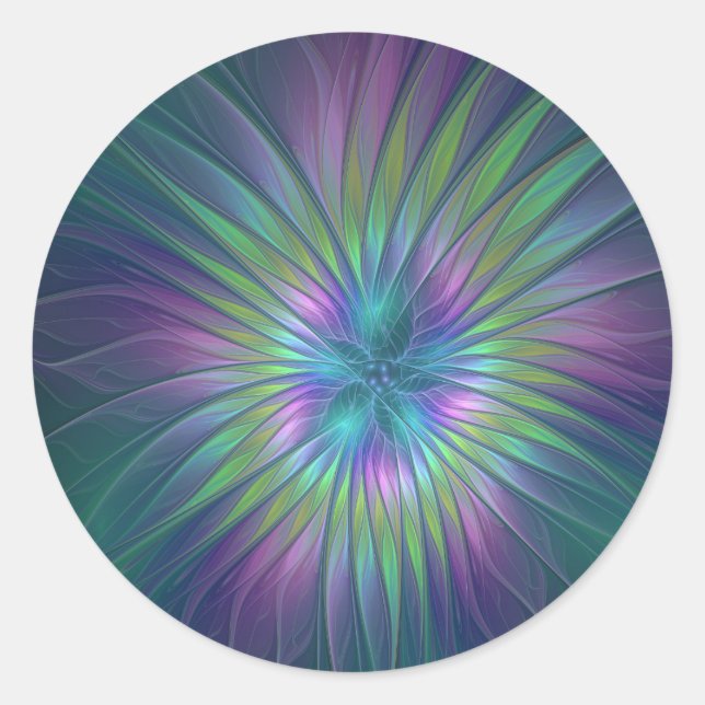 Sticker Rond Imaginaire brillant coloré Fleur Abstrait Fractal  (Devant)