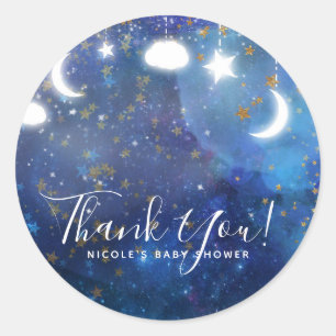 Sticker Rond Imaginaire céleste Gold Stars & Baby shower lumine