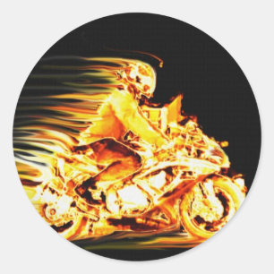 Sticker Rond Imaginaire de motocyclette de feu