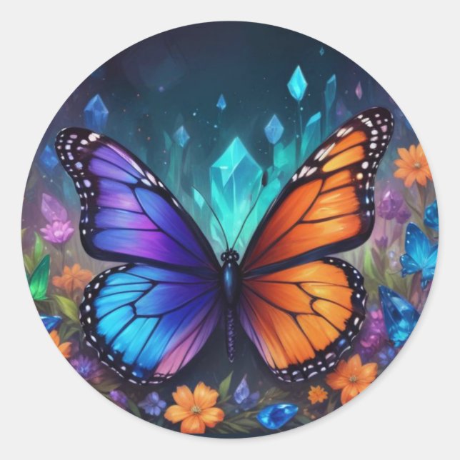 Sticker Rond Imaginaire de printemps Crystals Monarch Butterfly (Devant)
