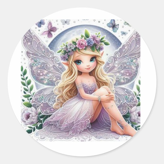 Sticker Rond Imaginaire Fairy : Une fée délicate avec wi scinti (Devant)