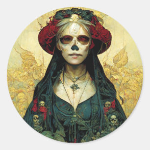 Sticker Rond Imaginaire foncé Gothique Skull Femme
