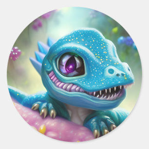 Sticker Rond Imaginaire Kawaii mignon et adorable bébé dragon