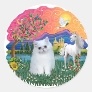 Sticker Rond Imaginaire Land (ff) - chaton perse (blanc)