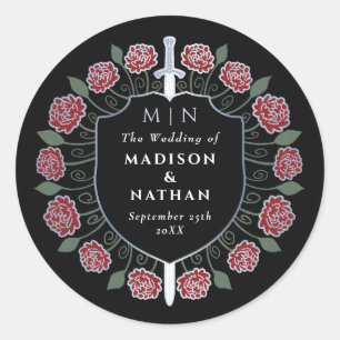 Sticker Rond Imaginaire médiéval Red Sword Shield Mariage Monog