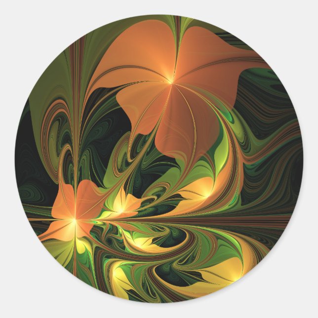 Sticker Rond Imaginaire Plante Abstrait rouille verte Brown fra (Devant)