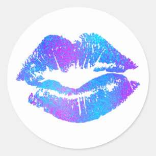 Sticker Rond Imaginaire rose bleu et violet Lèvres peintes