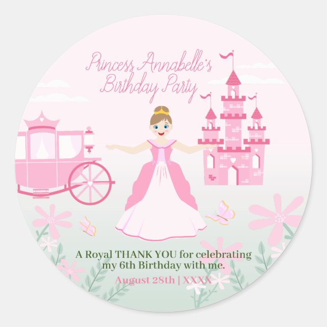 Sticker Rond Imaginaire rose princesse fête d'anniversaire (Devant)