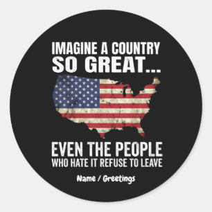 Sticker Rond Imaginez un pays si grand Carte patriotique des Ét
